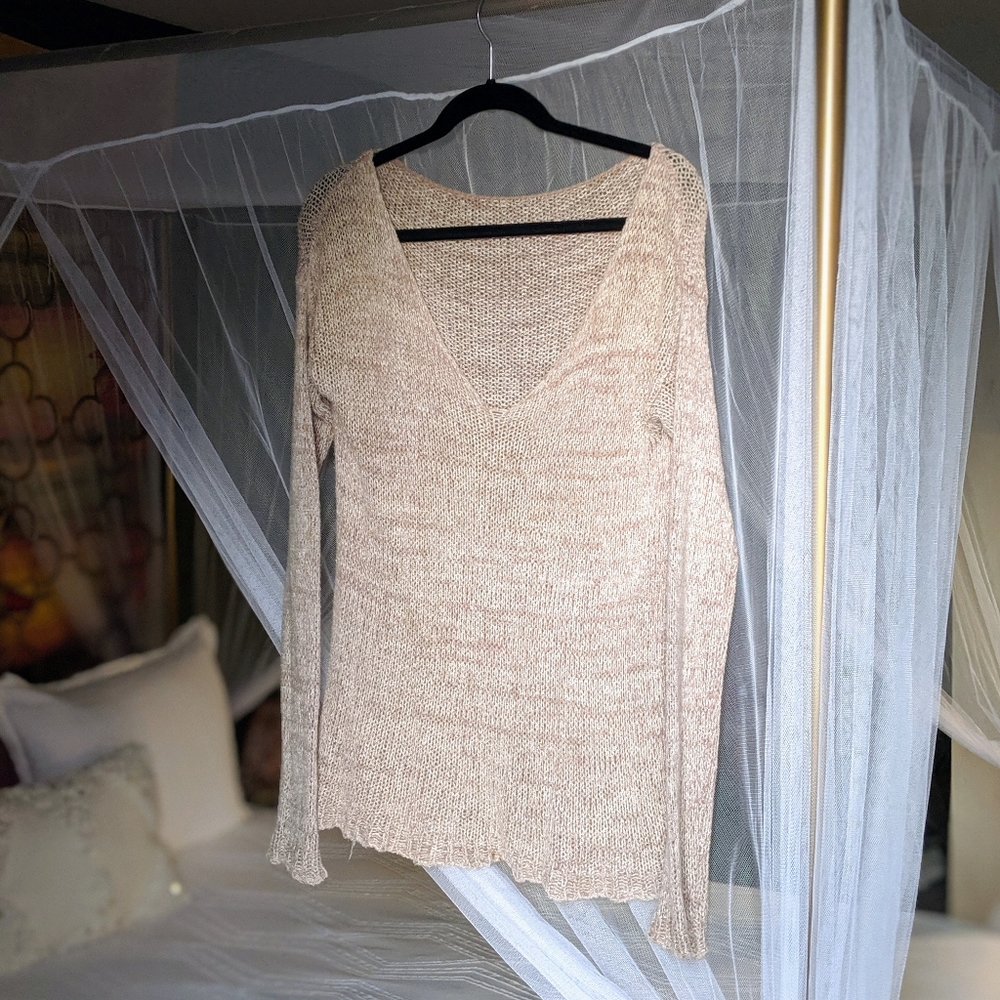 Beige Knit V-Neck Sweater